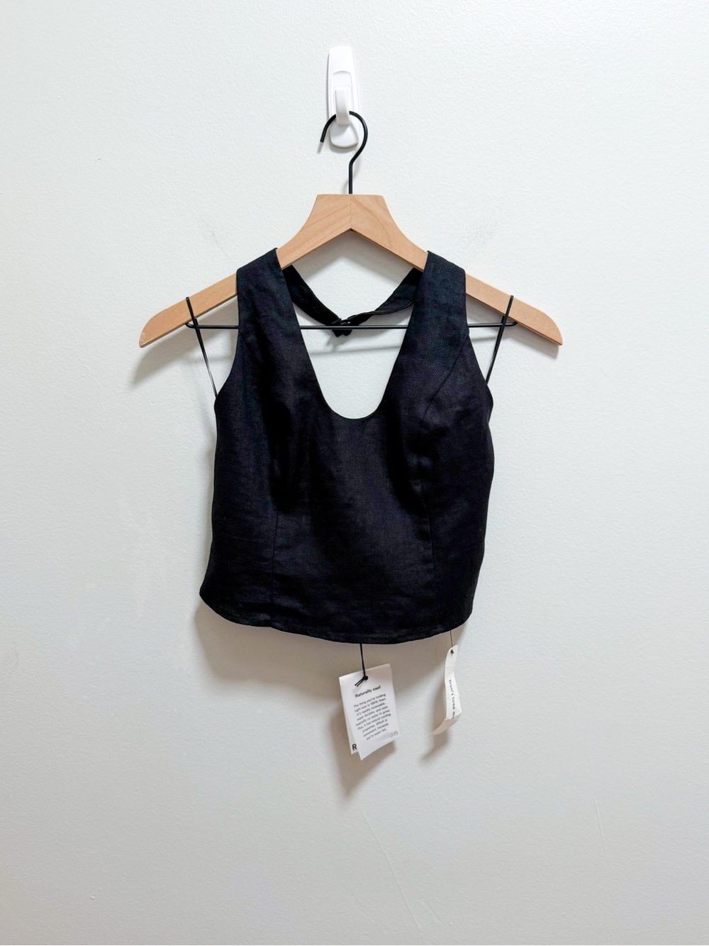 Reformation Sasha black linen top halter cropped tank casual summer trendy NWT 2 - Picture 7 of 10